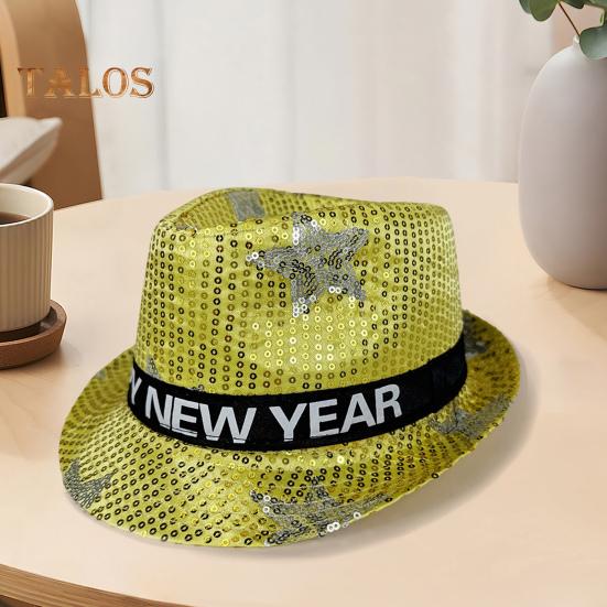 Paillettenhut, Happy New Year, Jazzhut, Vintage-Cowboy-Stil, Party-Club, Foto-Requisite, glitzernder Fedora, Kopfbedeckung für Erwachsene für Cosplays, Feiertage, Karneval