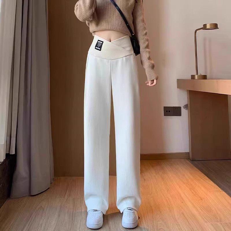 

2025 Plus Velvet Maternity Wide-Leg Pants - Spring/Autumn, Belly-Friendly, Straight Leg, Casual Long Winter Style One Size - 80-110 lbs