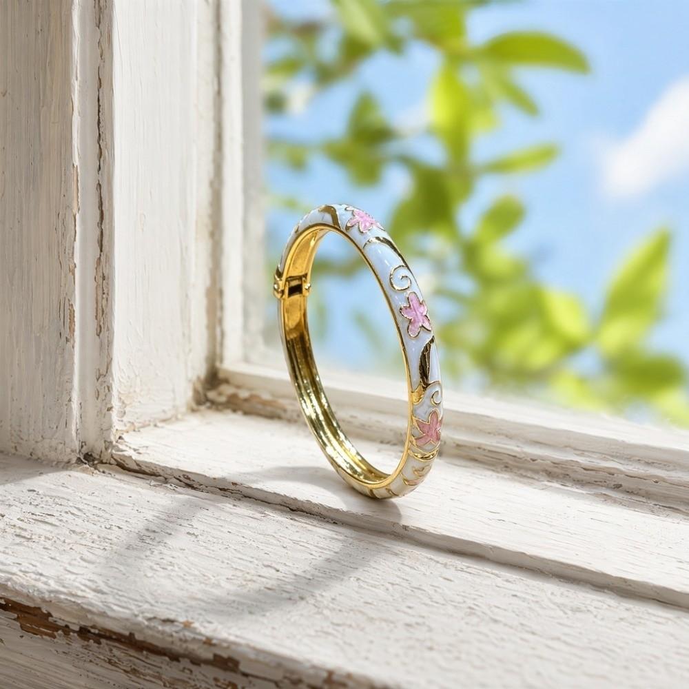 Emaille Blumen Vintage Cloisonné Armreif Bunt Damen Armband Chinesischer Blumenarmreif Mädchen