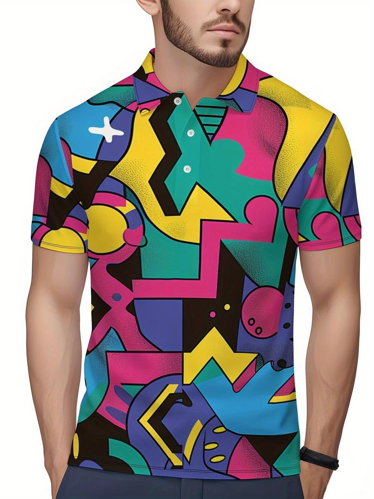 Men'S Short-Sleeve Polo Shirt - Flat Digital Print Pattern - No Texture - Stylish And Easy Short Sleeves, Buttoned, Casual Collared Polo Shirt,
