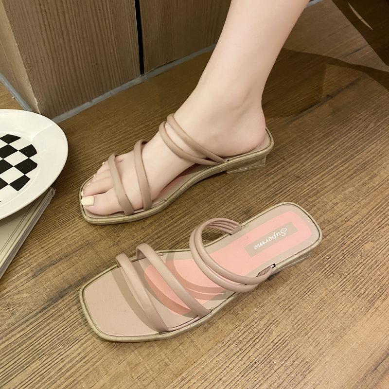 Women's Summer Square Toe Wedge Heel Slippers - Fairy Style, Non-slip, Home & Outwear Sandals
