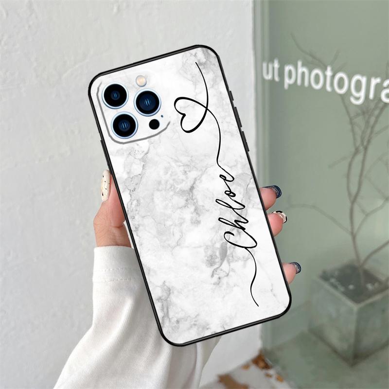 Coque de téléphone personnalisée en marbre avec nom personnalisé pour iPhone 16 15 13 12 Mini 11 14 Pro Max X XR XS MAX Plus Cover Coque