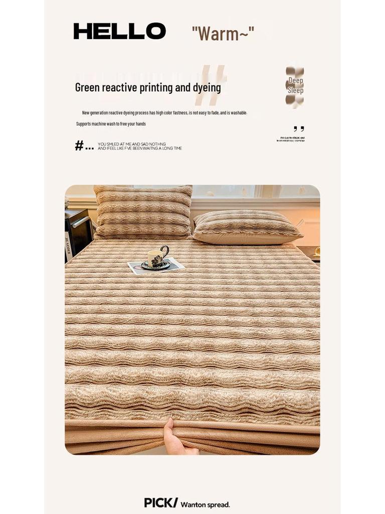 2025 Extra dickes Winter-Spannbettlaken aus Kaninchenfell mit Plüschfutter - Einzelteil, Tagesdecke und Matratzenschoner aus Milchsamt