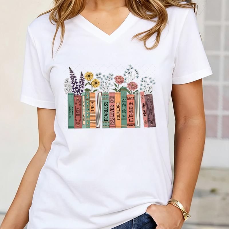 Women Tshirts Book Flowers Country Music Lover Shirt Vneck Short Sleeve Tee FeUnisex Book Lover Gifts Fashion Casual Tee Shirt