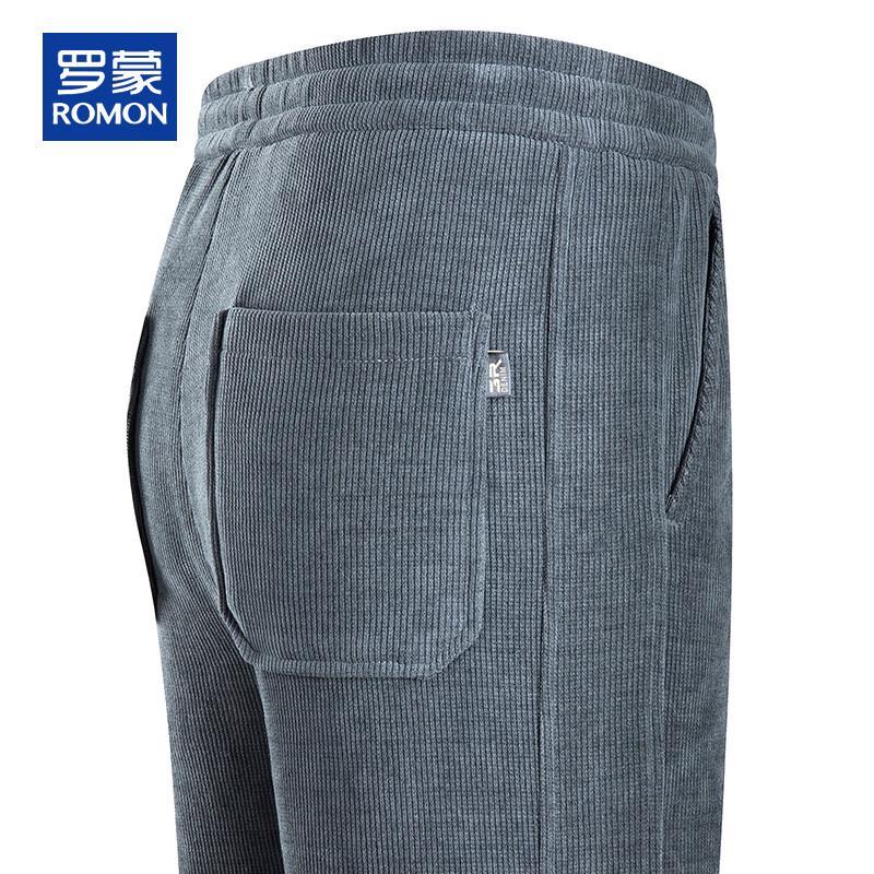 ROMON Men s European Cotton Blend Drawstring Straight-Leg Casual Pants 38