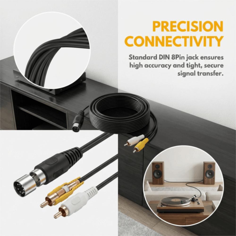 9.8ft Converter Cable Plug and Play DIN 8Pin Male To 2RCA Male  Old Audio Equipment