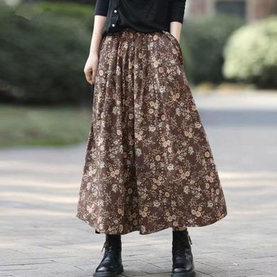 Ethnic Style High Waisted Floral Skirt with Spring and Summer Temperament Artistic Retro Plus Plus Size Medium Long A-line Skirt Summer
