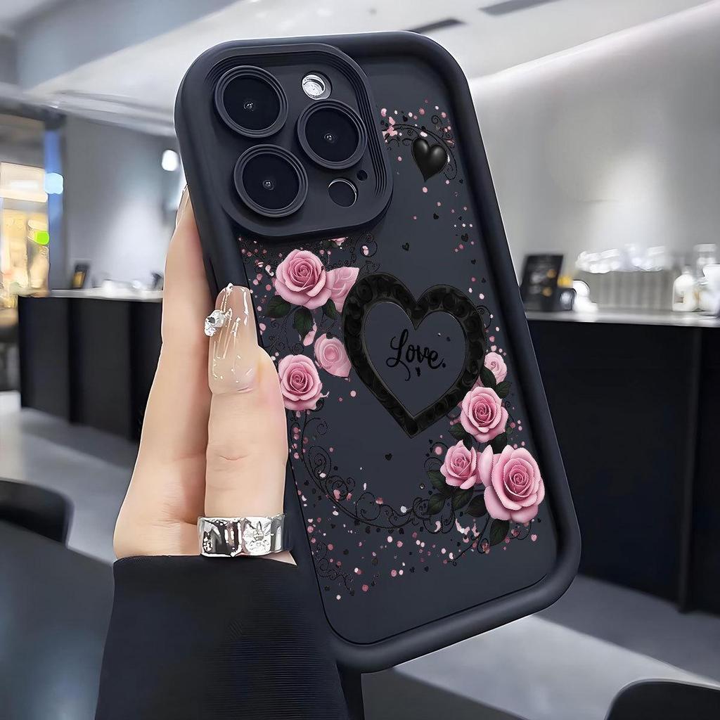 Heart Rose Black Groove Staircase Phone Case for iPhone 14-17 Pro Max
