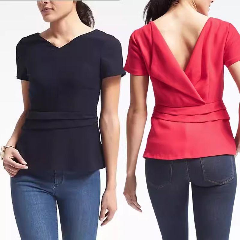 

Big Sale Fashion Export BR Banana Shirt Women s Short Sleeve Tops Backless Slim-Fit Figure Flattering Rear V Yellow S/6(Big Sale cannot be returned) 6