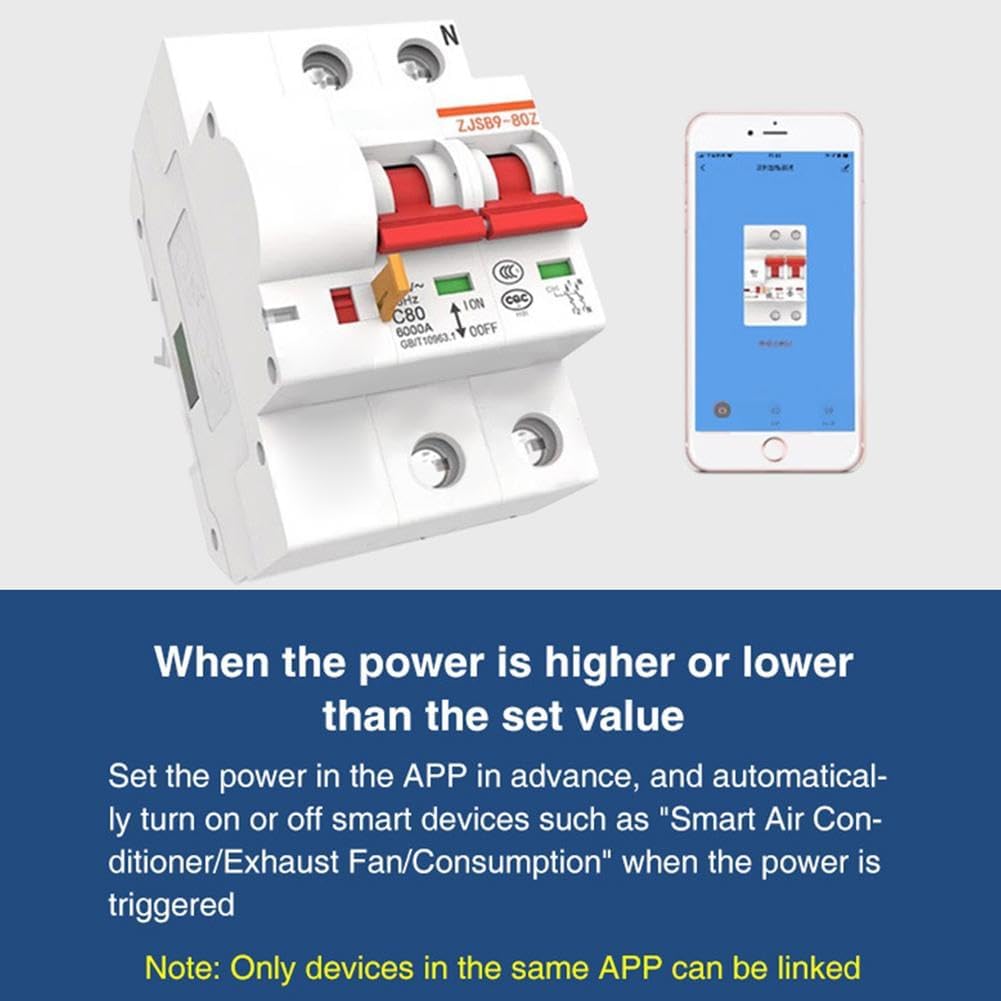 WiFi Smart Single/Dual Channel Energy Meter with Buzzer Alarm and App Alarm, Setable Threshold 1/2 Clamp 80A - Bidirectional, Smart Life App Control