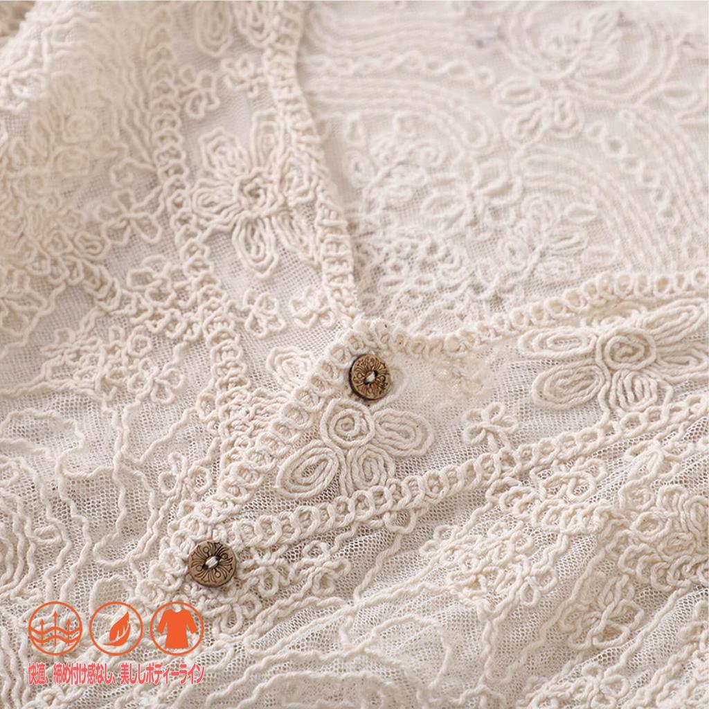 Lace Shirt UV Air Conditioning Sheer Floral Long Openwork Perfect for and Outings [fourfivesix Haru] Women's Blouse, Protection, Protection, Top,