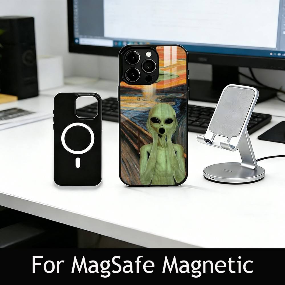 F-Funny A-Alien Phone Case For iPhone17,16,15,14,13,12,11 Plus,Pro Magnetic For Magsafe Wireless Charging