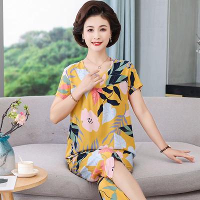 Women's Plus Size Summer Cotton Pajama Set for Middle-Aged & Elderly - Short-Sleeved Homewear Suitable for Outdoor Wear