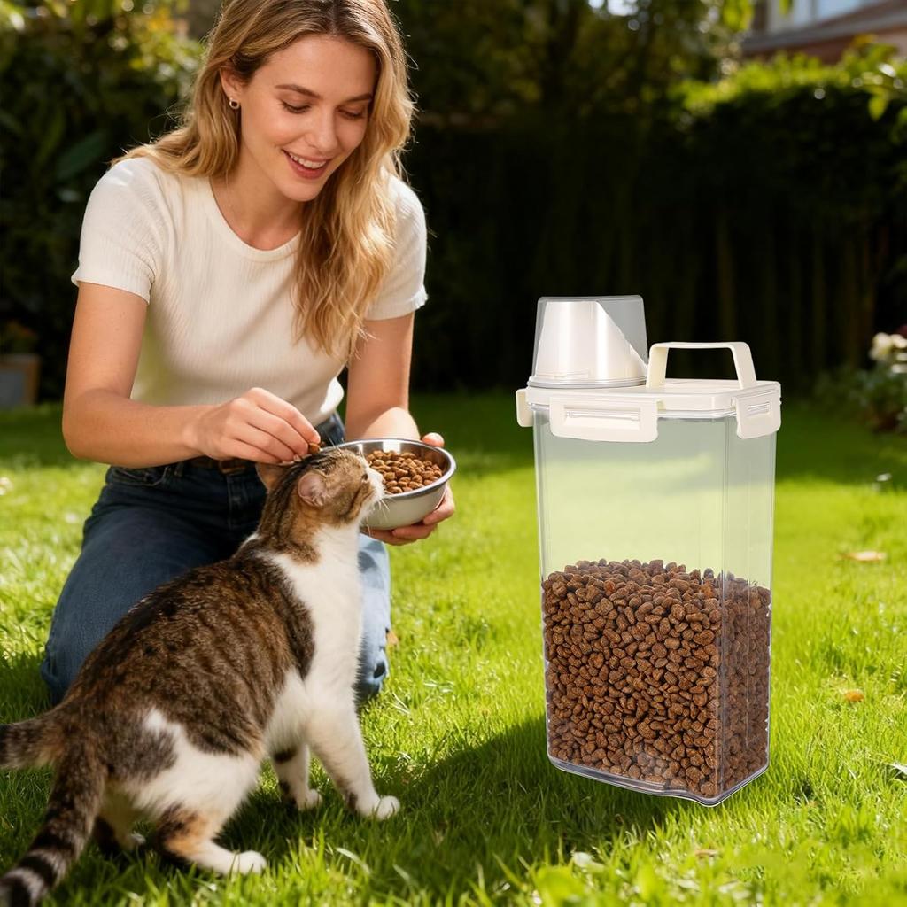 2 PCS Cat Litter Storage Container 3L Clear Cat Litter Storage Bin with Airtight Lid Spout and Handle Sealable Heavy Duty Moisture Cat Litter Storage