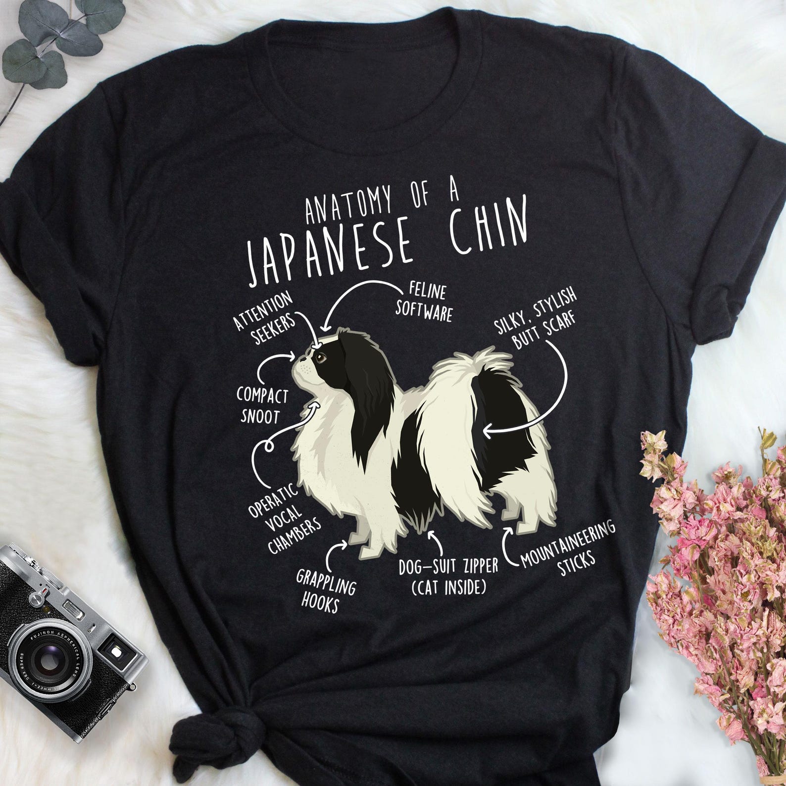 Japanese Chin Shirt, , , Cute Japanese Spaniel T-shirt, Funny Dog Lover Gift, Pet Tee, Dog Mom Top, Dog Dad, Black and White 100