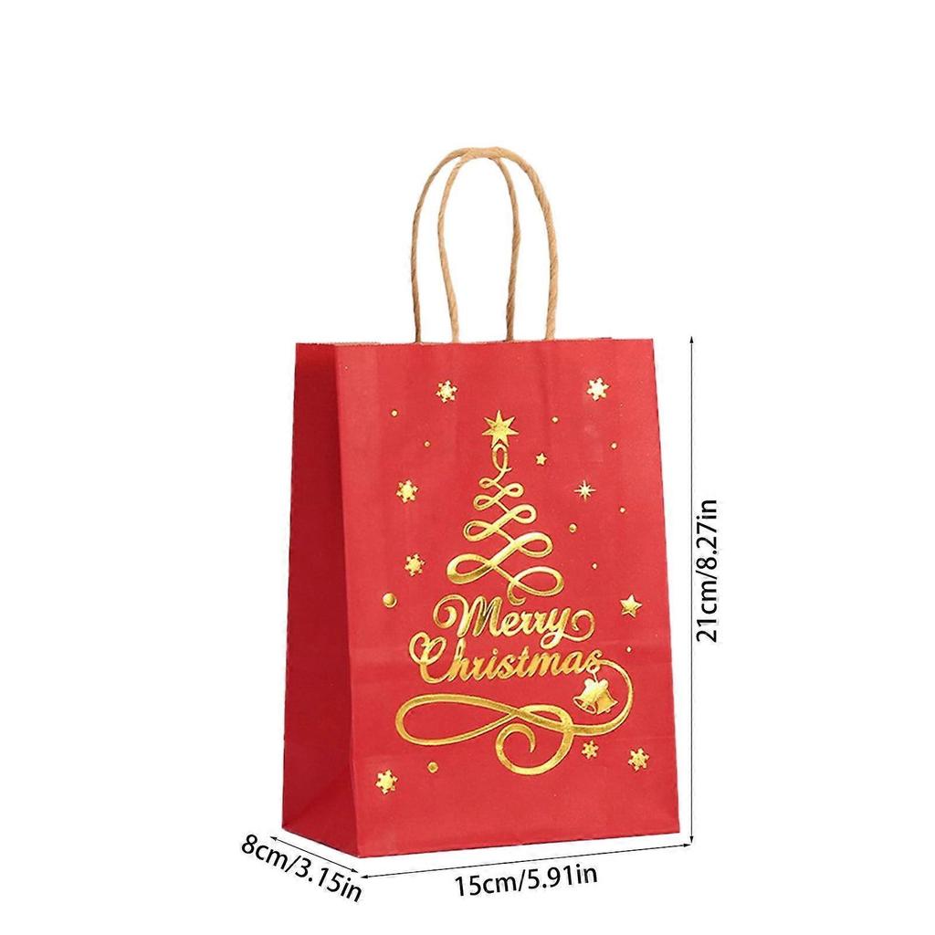 Christmas Gifts, Kraft Paper Gift Bags, 12-pack Portable Shopping Bags, Tote Bags, Gold Foil Christmas Paper Bags, Party Gift Wrapping