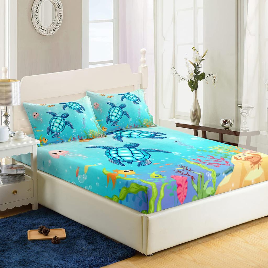 Ocean Turtle Pattern Sheet Three-Piece Digital Printing Bedding Sheet Three-Piece Children Adult
