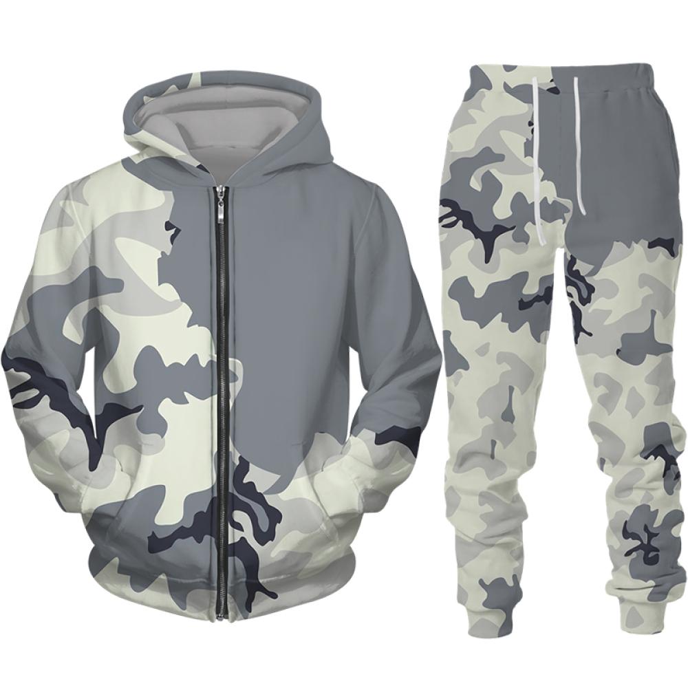 Fashion Camouflage 3D Print Men's Tracksuit Sets Casual Zipper Hoodie+Pants 2pcs Sets Oversized Sweatshirt Trend Men Clothing
