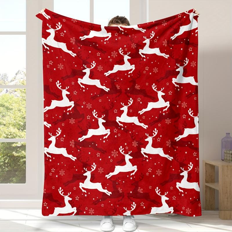 Christmas Reindeer Sleigh Snowflake Print Throw Blanket,Warm,Sofa,Bed,Couch,Ideal For Winter Meetups,Birthday Present