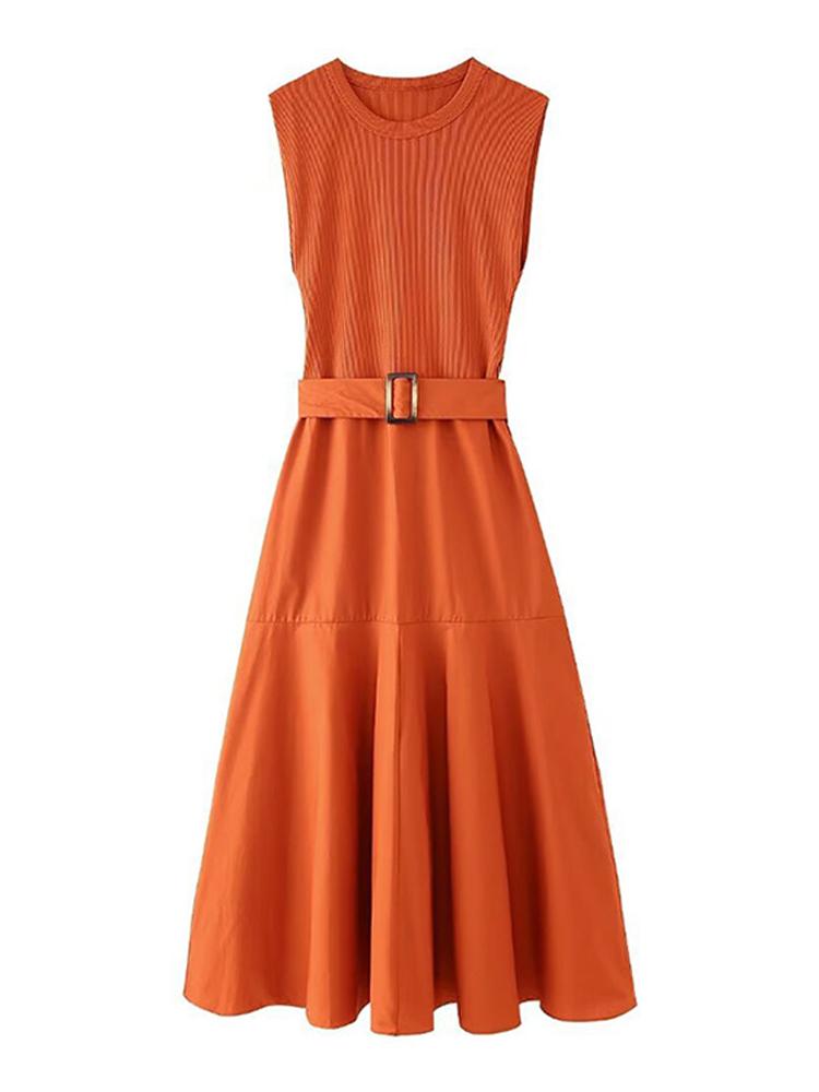 Лоскутное женское платье с поясом — фото 9