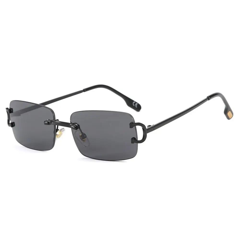 Trendy Vintage Small Metal Sunglasses Retro UV400 Rectangle Frame Sunglasses Rimless Sun Glasses for Women & Men