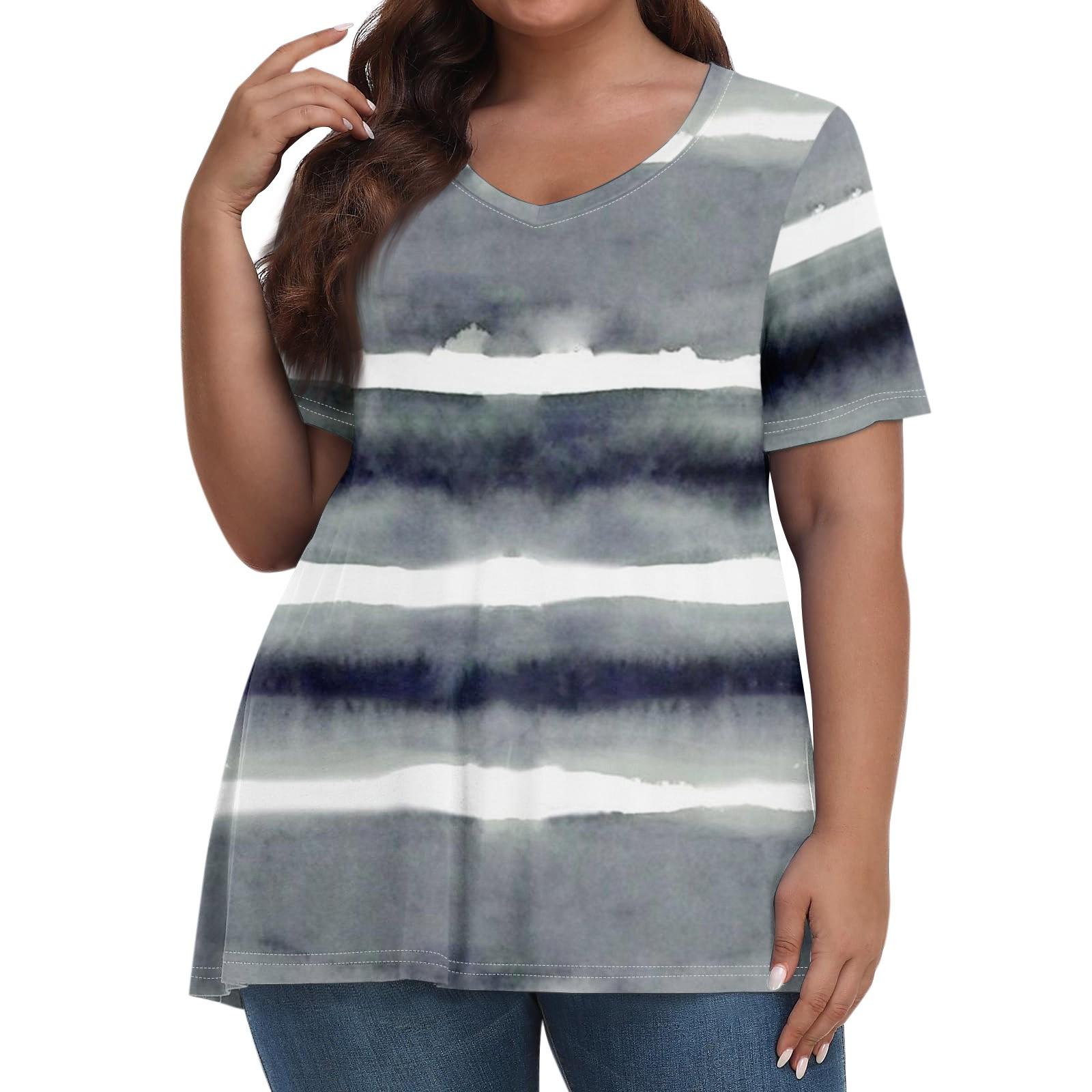 

Womens Plus Size Tops Shorts Sleeve Shirts V Neck Casual Clothing Clothes Prints Tops T-Shirts 6XL