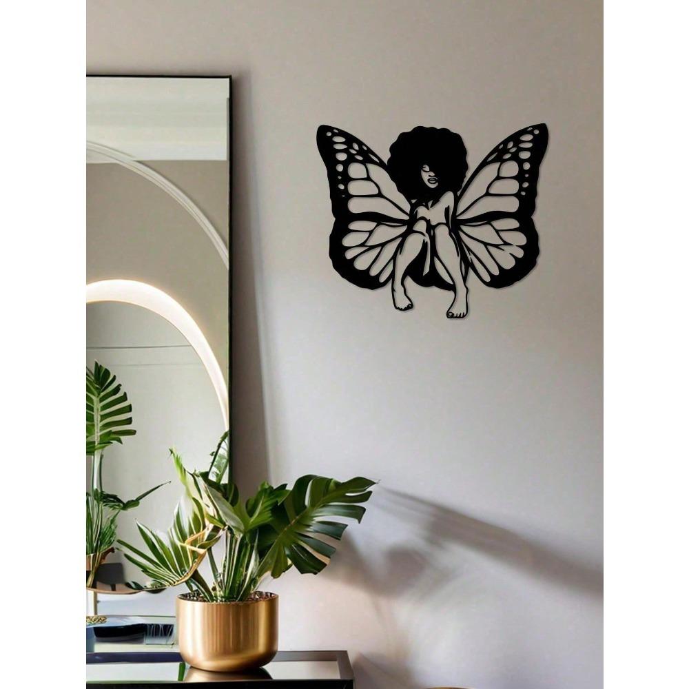 African Woman Butterfly Metal Wall Art Elegant Living Room Bedroom Wall Decor Gift