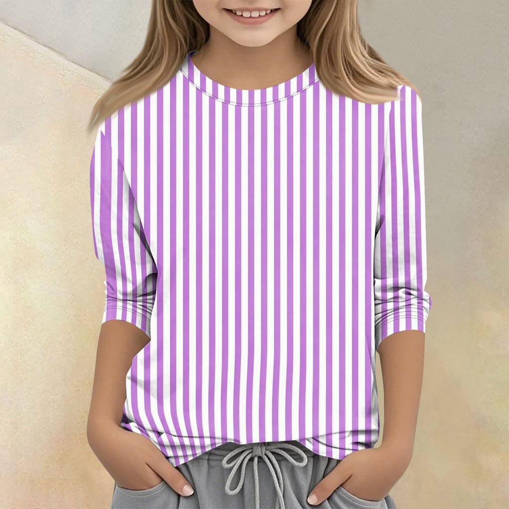 Long Sleeve Crew Neck Striped T Shirt for Kids Soft Breathable Fabric Casual Fit Comfortable Everyday Wear Top