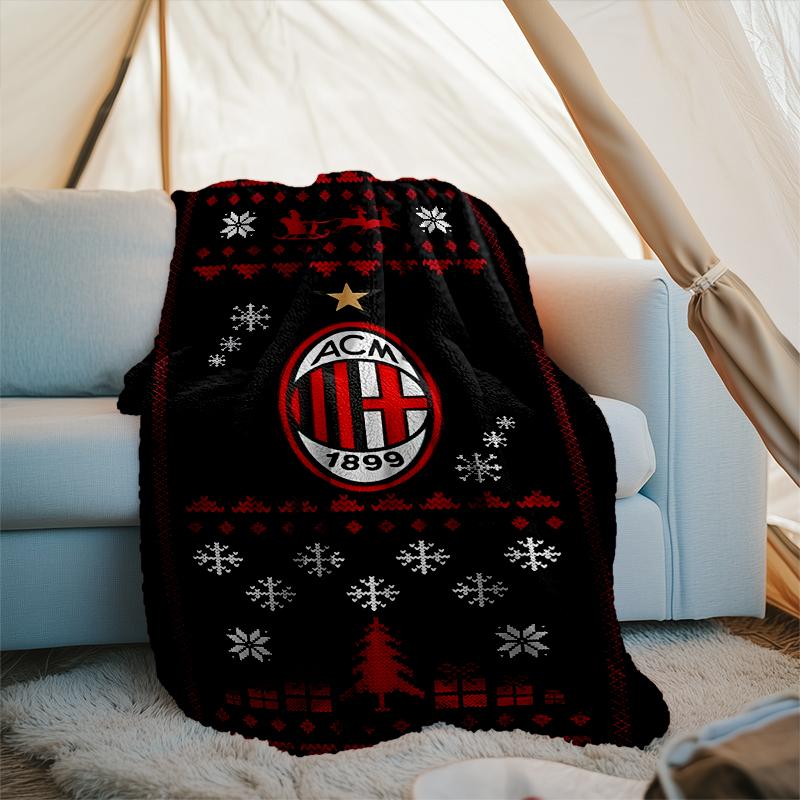 1PZ Coperta Morbida in Flanella Stampata Ac Milan per Camera da Letto Adulti Soggiorno Divano Campeggio Viaggio Regali per Fan Regali di Natale