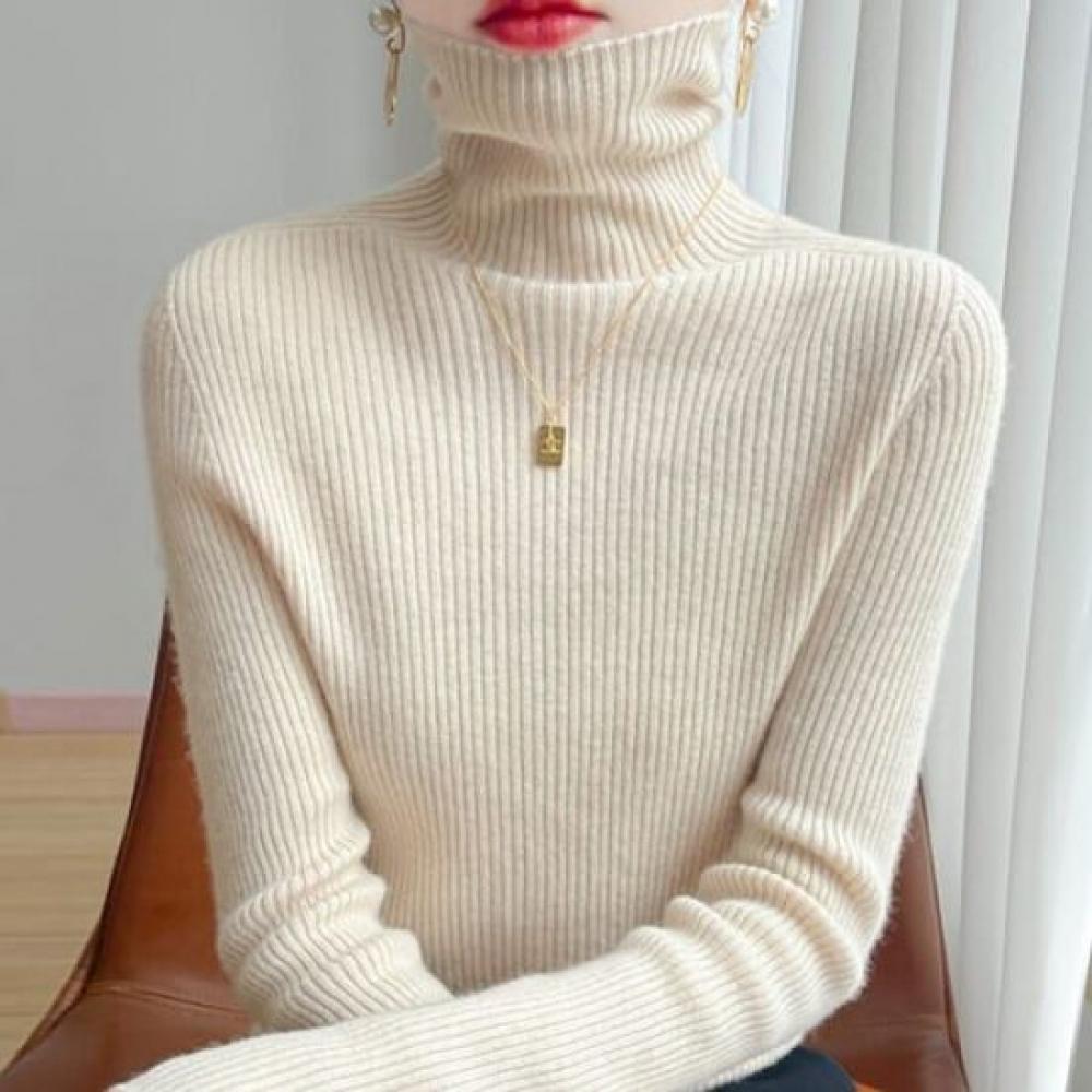 Navava Women Soft Rib Turtleneck Long Sleeve Knit Tee Nk3197
