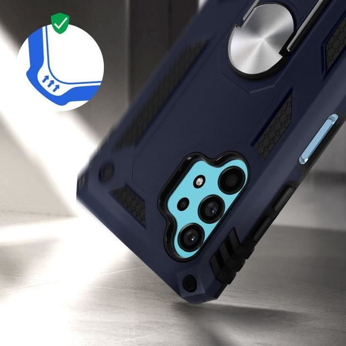 Case for Samsung A32 5G (6.4") Navy Blue Ring Stand Metal Edge Silicone Metal Plate On Back Elegant Design