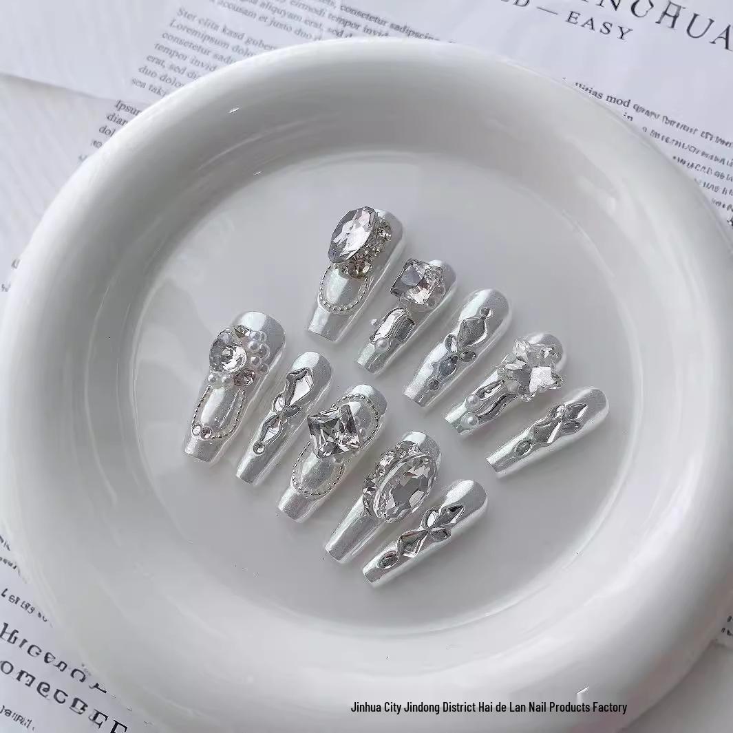 

Luxury Rhinestone Handmade Press-On Nails - Sparkle Nail Art for Brides