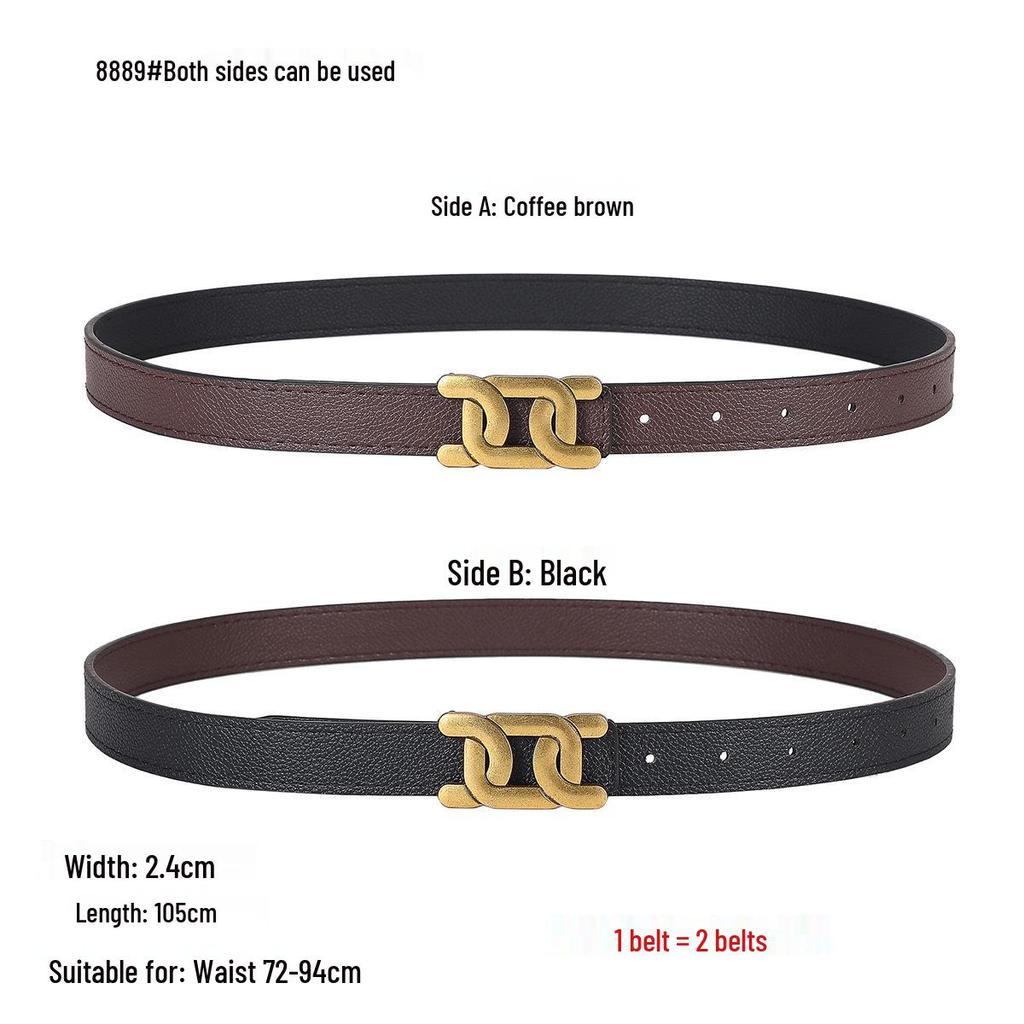 Smooth Buckle Black Lychee Grain Dual-Use Women's Leather Belt