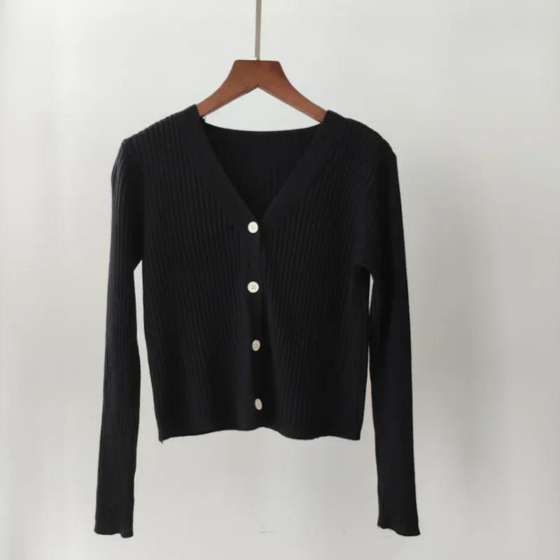 Autumn V-neck Office Knitted Sweater Jacket Casual Long Sleeve Cardigan Elegant Solid Button Sweater Coat Winter Clothing 29624