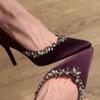 Nai Pai 2025 New Purple Beautiful Rhinestone High Heels Women's Pointed Silk Sexy Thin Heels Not Tired Feet Shoes