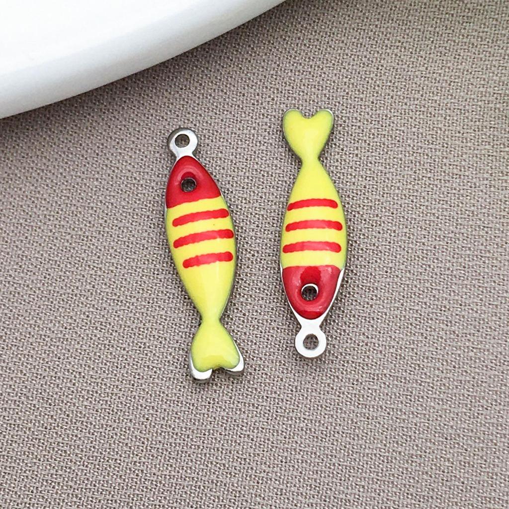 Stainless Steel Double-Sided Enamel Striped Fish Pendant for DIY Jewelry