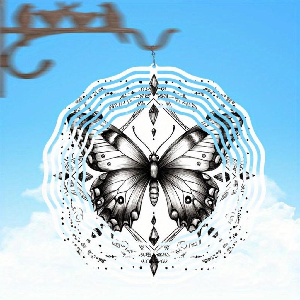 Elegant 3D Butterfly Wind Chime - Golden Mirror Reflective Garden Decor in Black & White | Bird Deterrent, Outdoor & Wedding Decoration