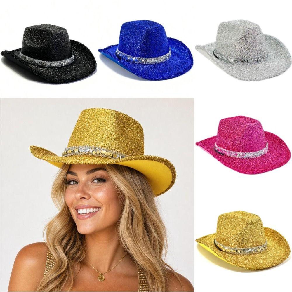 Unisex Sequin Bowler Hat Solid Color Fedoras Hat Cool Jazz Hat Halloween Party