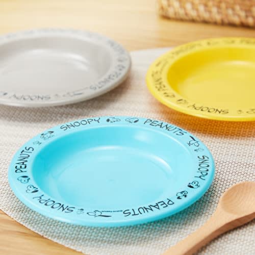 OSK Peanuts Snoopy Small Plates, Set of 3, Yellow, Gray, and Blue, Made in Japan, Dishwasher and Microwave Safe, Shatter-Resistant, Stylish, Cute, Per