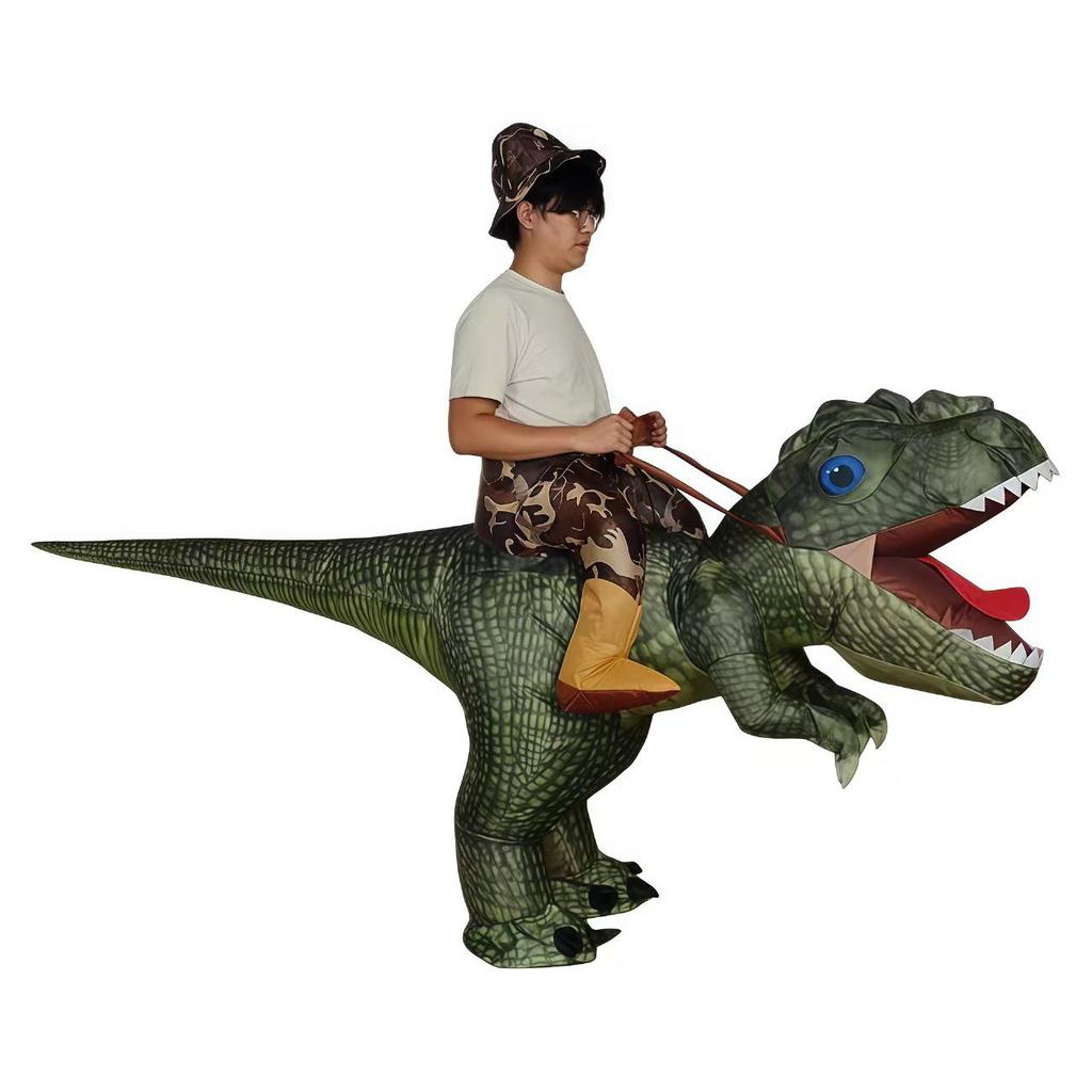 Nafukovací kostým dinosaura na jízdu pro dospělé a děti na Halloween - Maska T-Rexe
