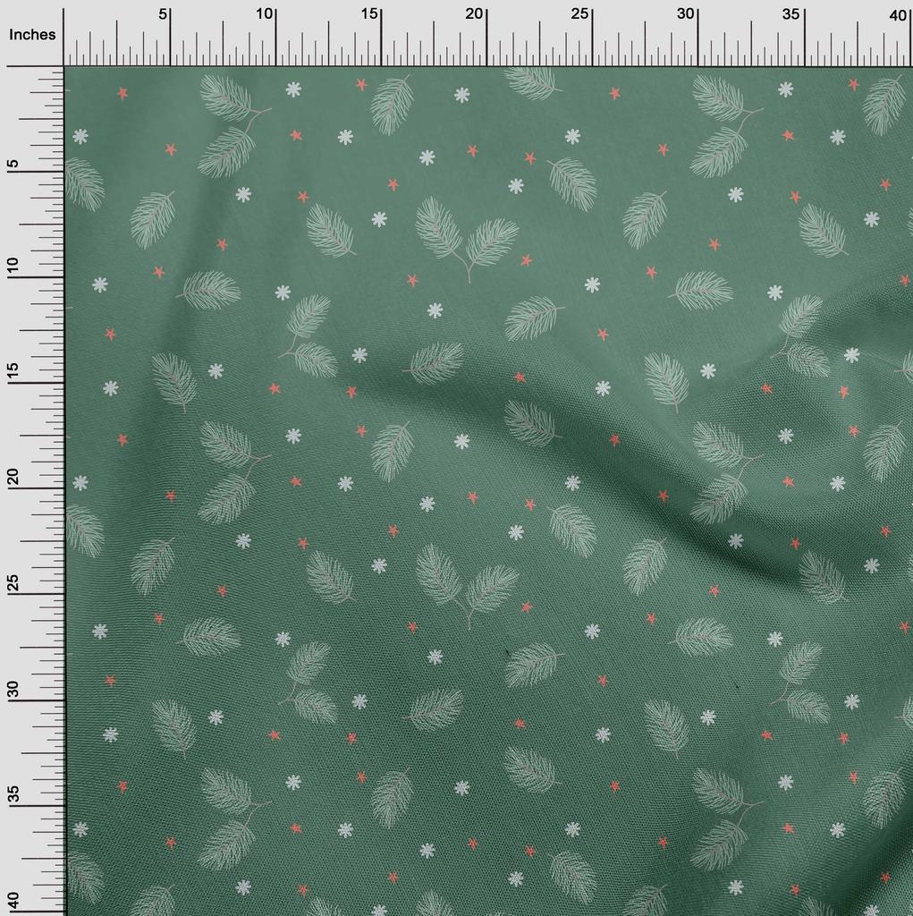 oneOone Cotton Flex Forest Green Fabric Christmas Feather Craft Projects Decor Fabric Printed By The Yard 40 Inch