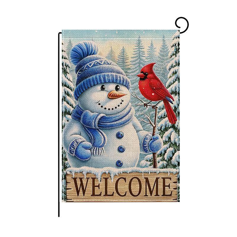 Doppelseitige Gartenflagge Weihnachten Imitation Leinen Schneemann Gedruckt Outdoor Hofdekoration Kleine Flagge