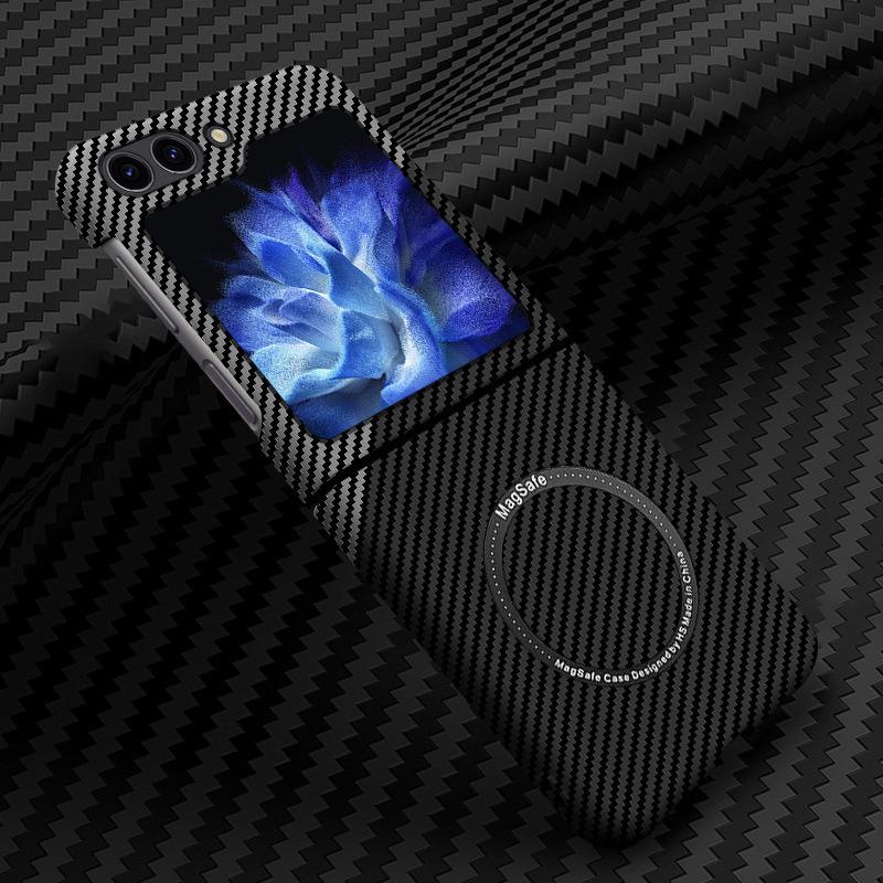 Applicable To Samsung Z Flip7 Mobile Phone Case Kevlar Carbon Fiber Z Fold6 Ultra-thin Magnetic Suction Ring Anti-drop Protective Cover