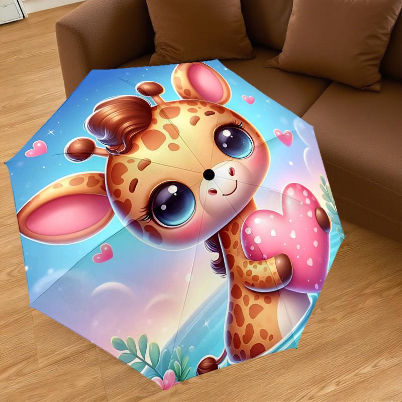 1pc Giraffe Heart Automatic Open/Close Umbrella Compact Folding Umbrella with 8-Rib Shaft for Women/Men, Elegant Birthday1245S