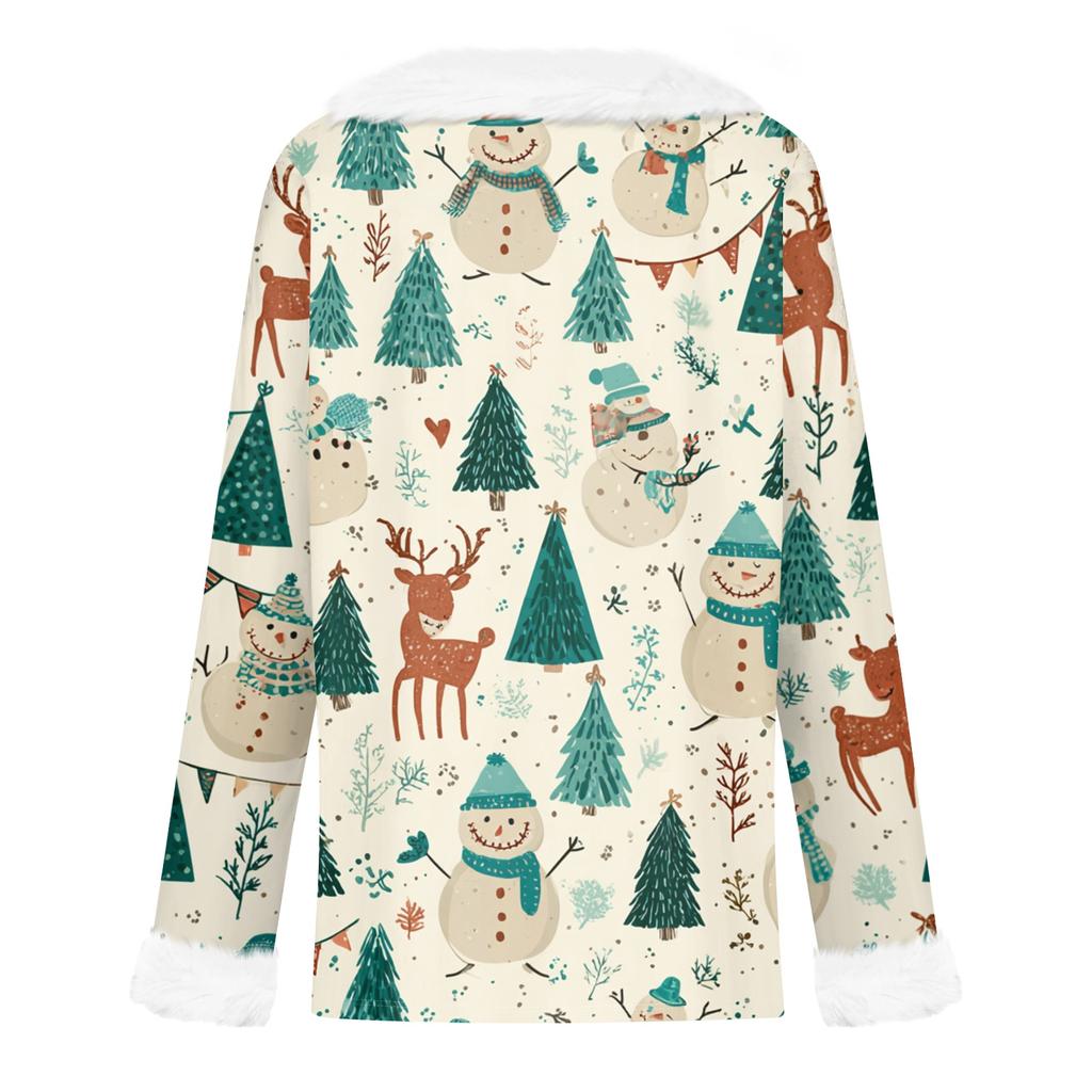 Women's Casual Fashion Long Sleeve Christmas Printed Flannel Collar Top