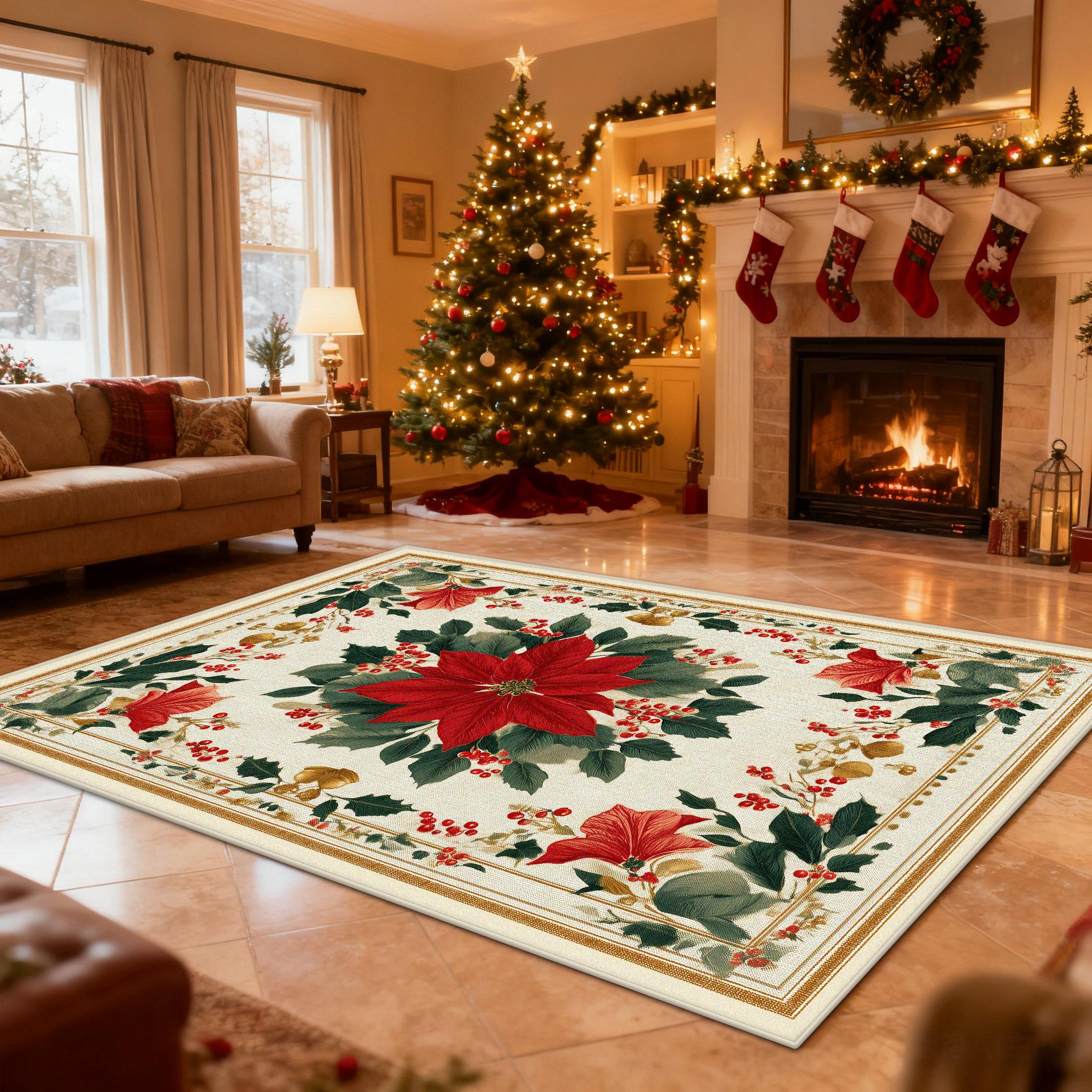 

Nordic Retro Carpet for Living Room Christmas High-grade Flower Decoration Non-slip Large Rugs Hotel Room Foldable Plush Mats 60x90cm