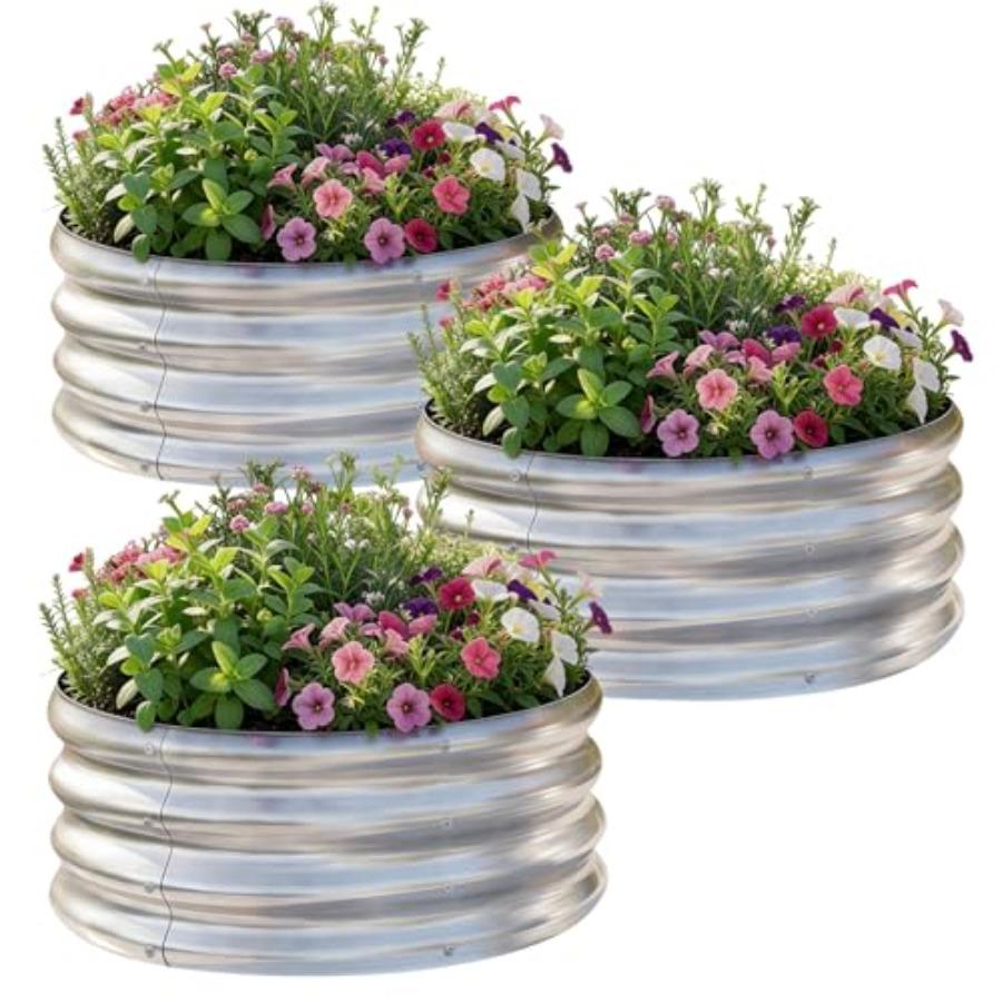

3Pack 2x2x1 ft Round Galvanized Raised Garden Bed Kit Silver Metal Flower Box Large Planter Outdoor Garden for Planting Fruit H United States