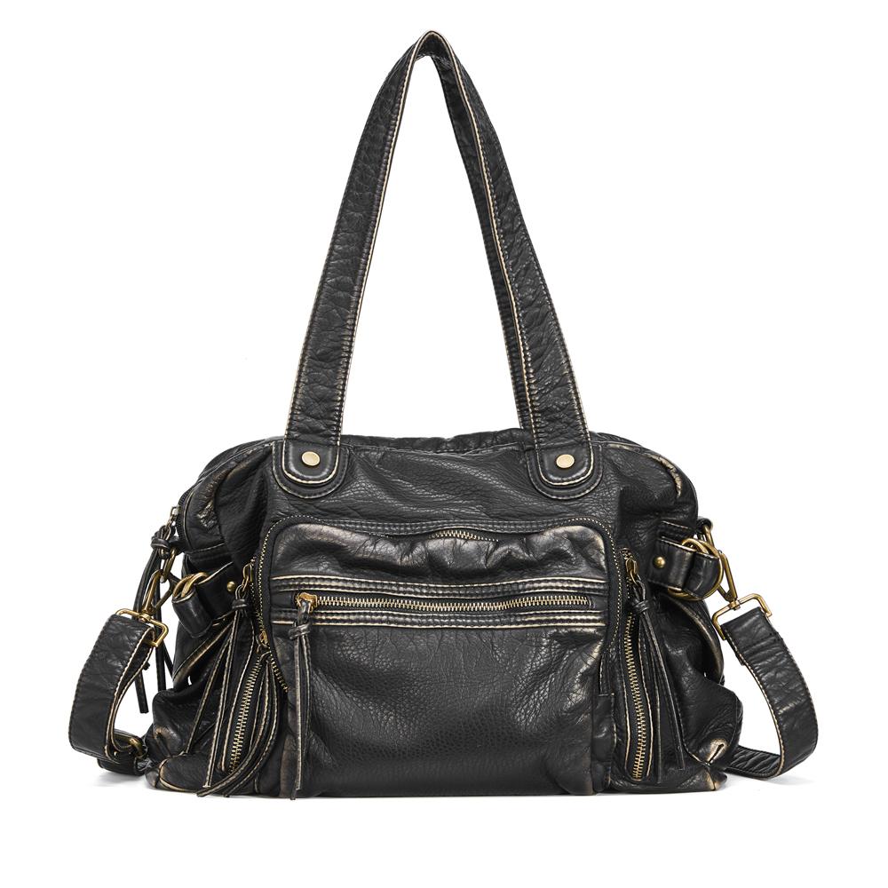 

Annmouler Large Capacity Women Handbags Casual Washed Pu Leather Tote Bag Multi-pockets Shoulder Bag with Crossbody Strap 42x15x31