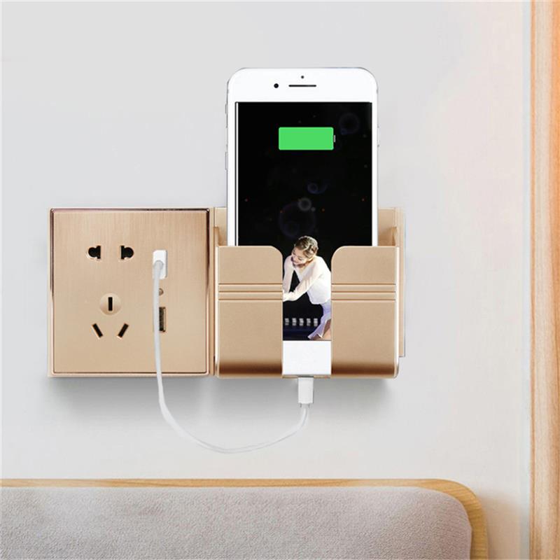 

Non punching phone holder remote control storage box bedroom bedside phone charging multifunctional wall mounted storage rack