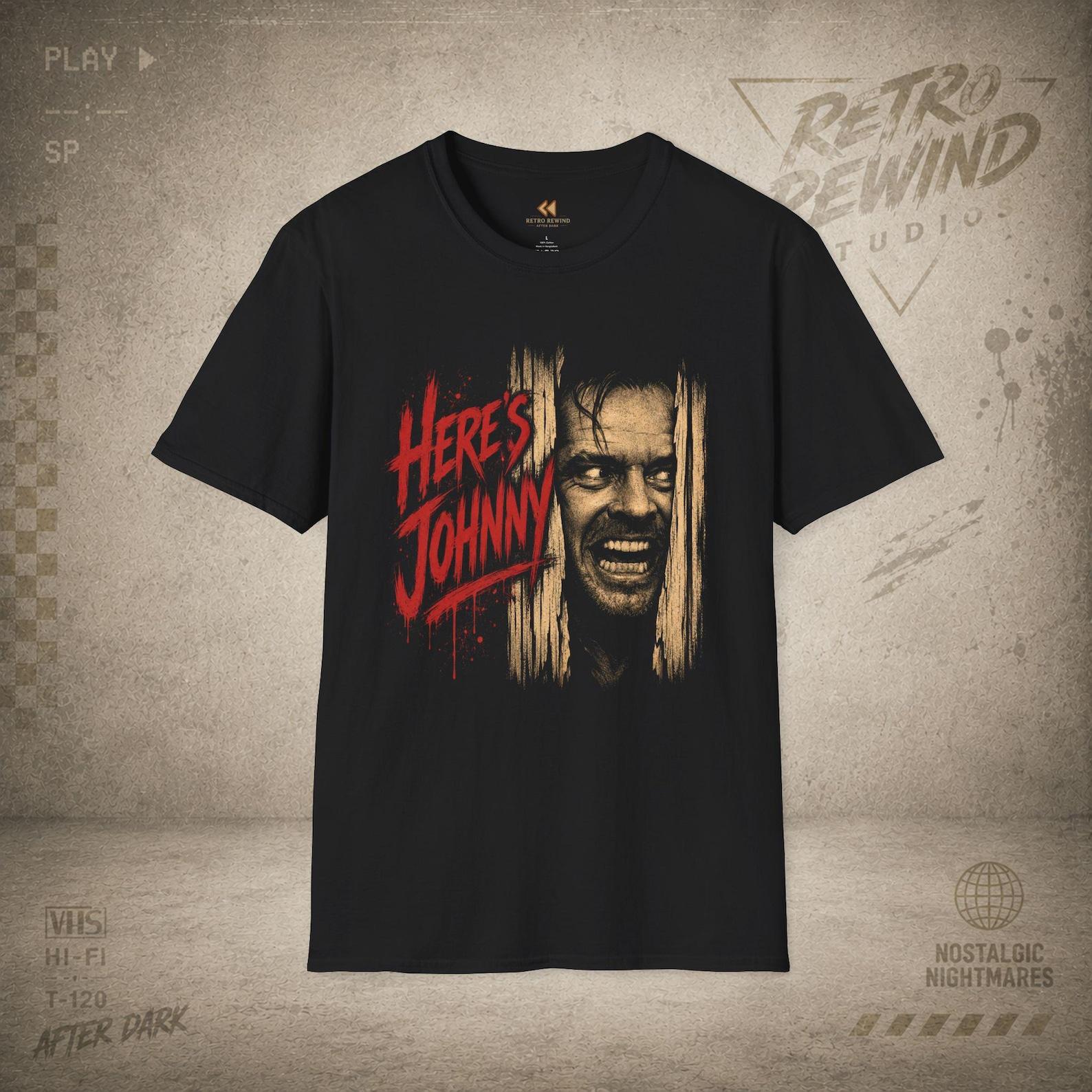 The Shining Here s Johnny T-Shirt | Horror Movie Portrait Tee | RetroRewind Studios 4XL